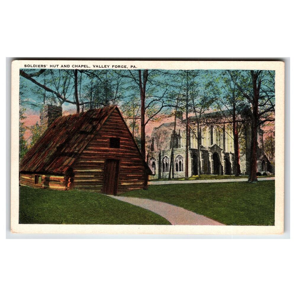 Valley Forge PA Soldier's Hut & Washington Memorial Chapel Postcard Tichnor
